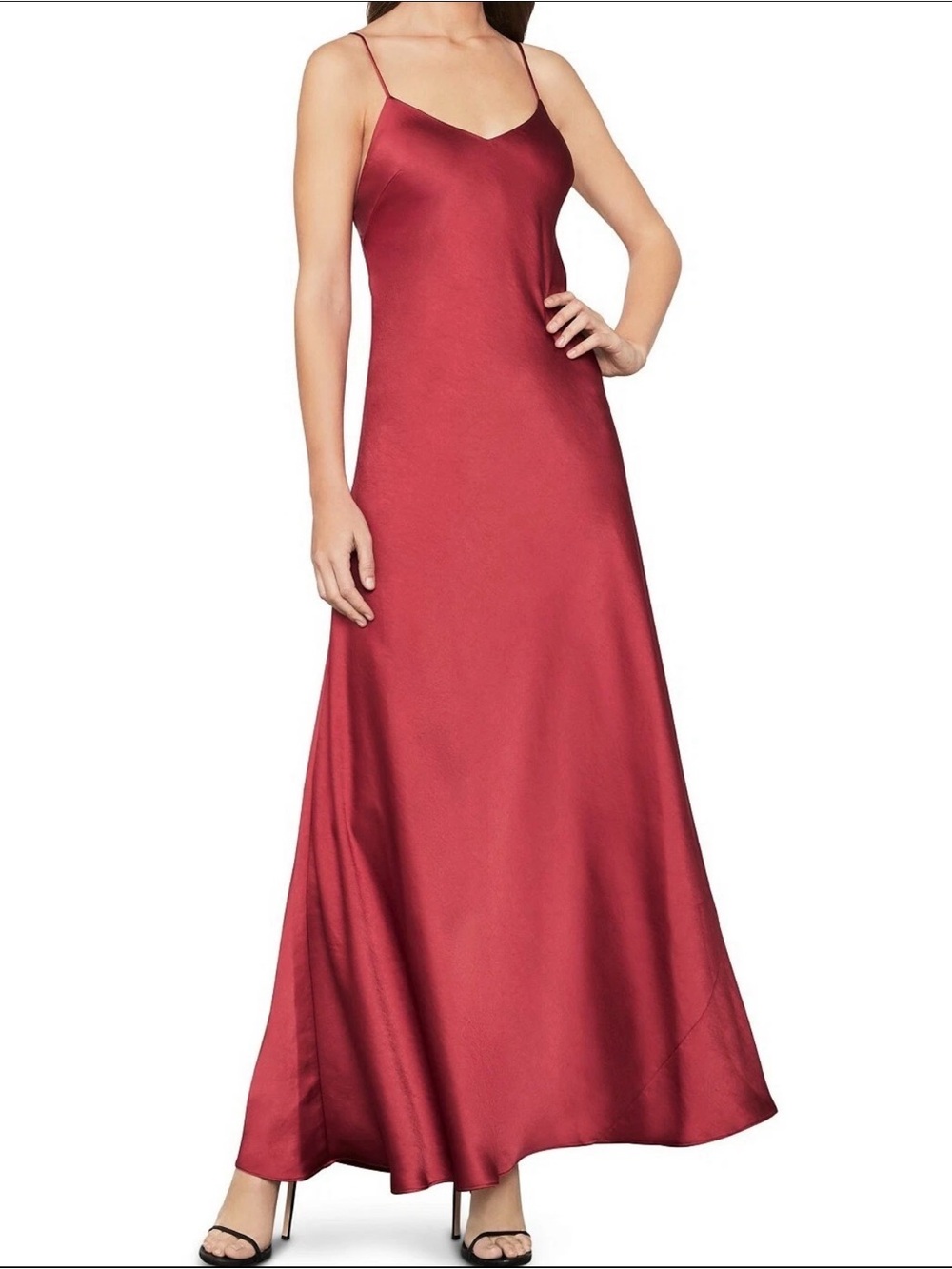BCBGMaxAzria Wine Red Satin Slip Maxi Dress